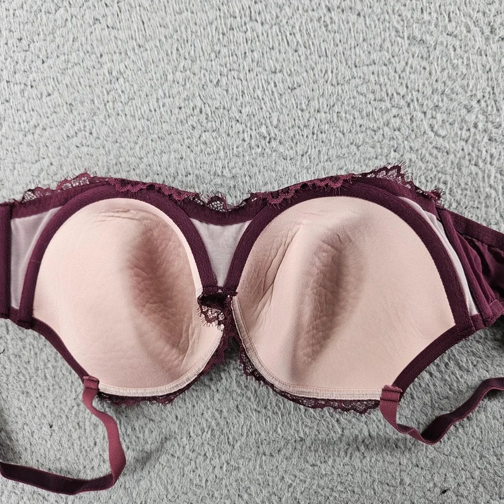 Victoria's‎ Secret Bra 34DD Burgundy Dream Angels Lined Demi Lace Mesh Underwire